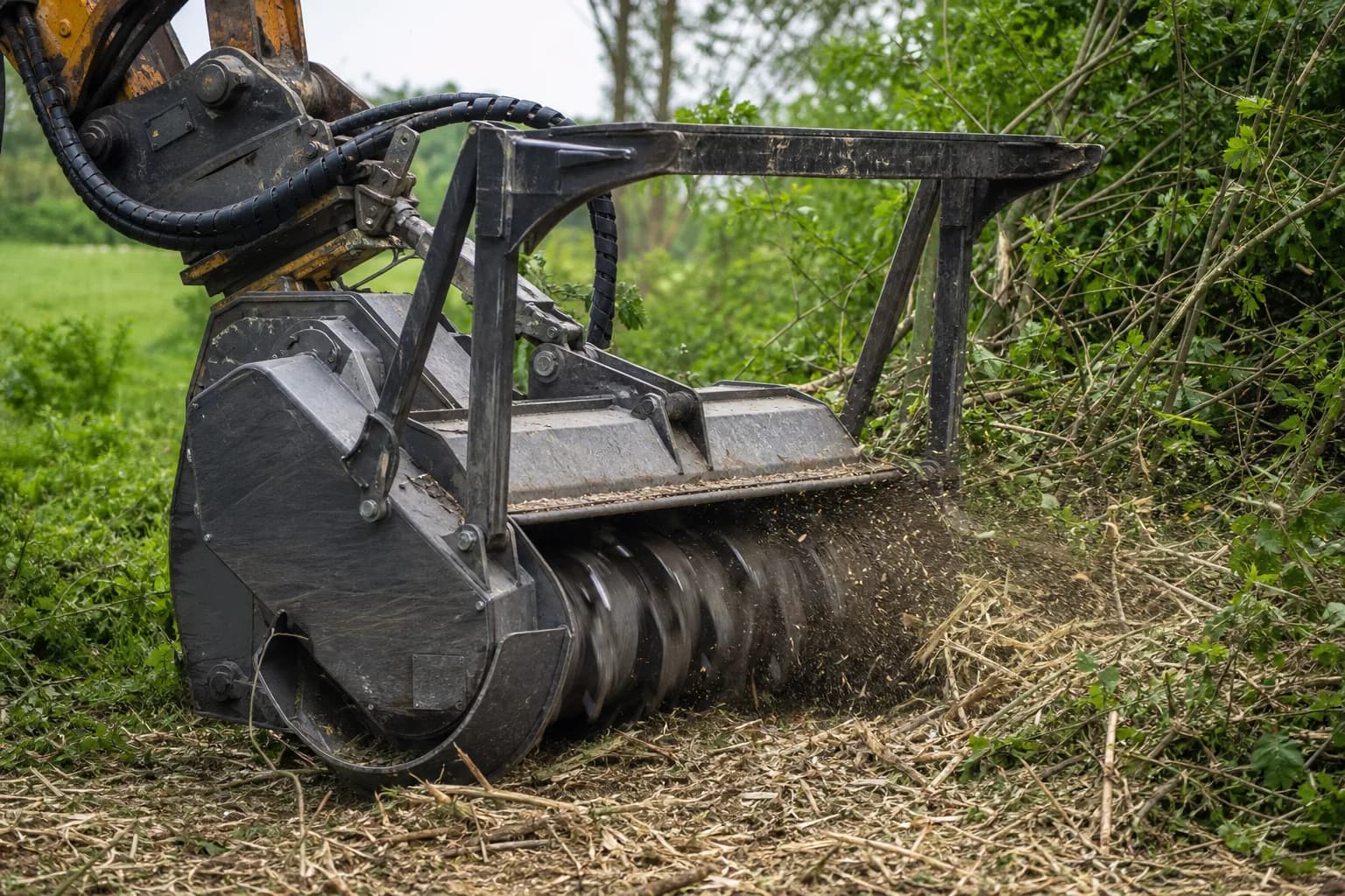 Forestry mulching head clearing dense undergrowth